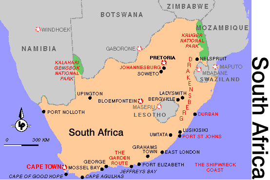 Lonely Planet kart over Sør-Afrika
